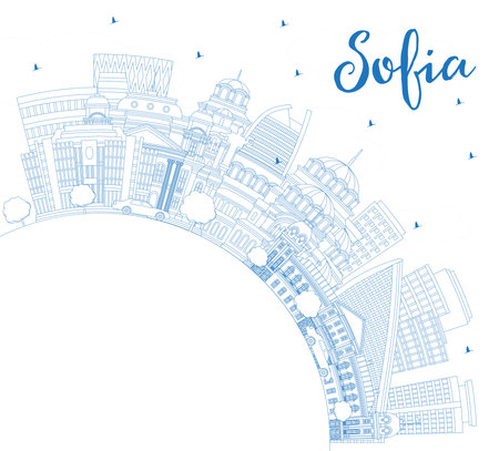 Outline Sofia Bulgaria City Skyline with Blue Buildings and Copy Space. Vector Illustration. Sofia Cityscape with Landmarks. Business Travel and Tourism Concept with Historic Architecture.のイラスト素材