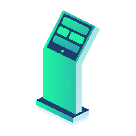 Isometric subway or train station interactive terminal isolated on white background. Providing information to passengers about tickets purchasing. Vector illustration.のイラスト素材