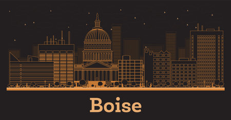 Outline Boise Idaho City Skyline with orange Buildings. Vector Illustration. Business Travel and Concept with Modern Architecture. Boise Cityscape with Landmarks.のイラスト素材