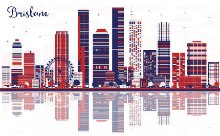 Abstract Brisbane Australia city skyline with color buildings and reflections. Vector illustration. Cityscape with landmarks.のイラスト素材