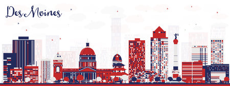 Abstract Des Moines USA city skyline with Color Buildings. Vector Illustration. Business Travel and Tourism Concept with Historic Architecture. Cityscape with landmarks.のイラスト素材
