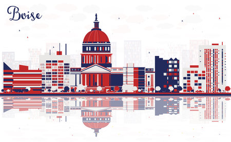 Abstract Boise USA city Skyline with color buildings and reflections. Vector Illustration. Cityscape with landmarks.のイラスト素材