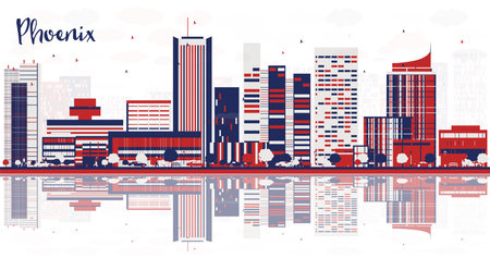 Abstract Phoenix city skyline with color buildings and reflections. Vector Illustration. Business travel and tourism concept with modern buildings. Cityscape with landmarks.のイラスト素材