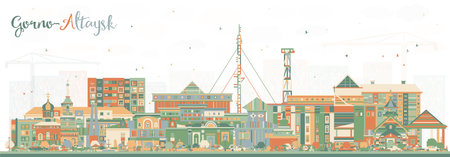 Gorno-Altaysk Russia city skyline with color buildings. Vector illustration. Gorno-Altaysk cityscape with landmarks. Travel and tourism concept with modern and historic architecture.のイラスト素材