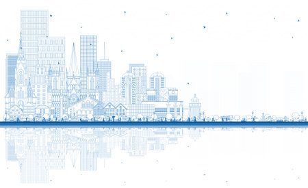 Outline Norway city skyline with blue buildings and reflections. Concept with historic, modern architecture. Norway cityscape with landmarks. Oslo. Stavanger. Trondheim. Bergen.の写真素材