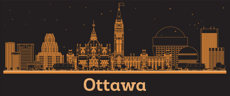 Outline Ottawa Canada City Skyline with orange Buildings. Vector Illustration. Business Travel and Tourism Concept with Modern Architecture. Ottawa Cityscape with Landmarks.のイラスト素材