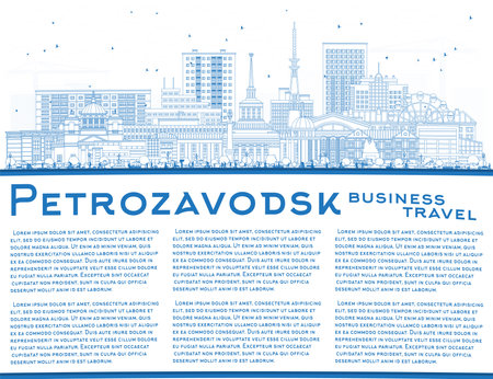 Outline Petrozavodsk Russia city skyline with blue buildings and copy space. Vector illustration. Petrozavodsk cityscape with landmarks. Travel tourism concept with modern and historic architecture.のイラスト素材