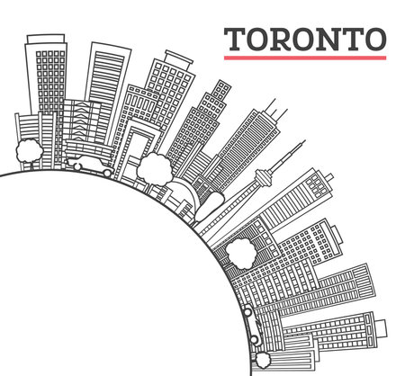 Outline Toronto Canada City Skyline with Modern Buildings and copy space Isolated on White. Vector Illustration. Toronto Cityscape with Landmarks.のイラスト素材
