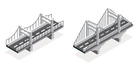 Isometric bridge. Road icon. Urban infrastructure. Suspension bridge.