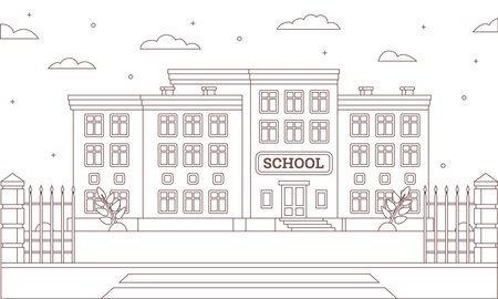 School building. Infographic element. Vector illustration. Outline school isolated on white background.のイラスト素材