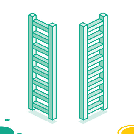 Isometric outline ladder. Vector illustration. Minimalist line art style. Safety, construction,...