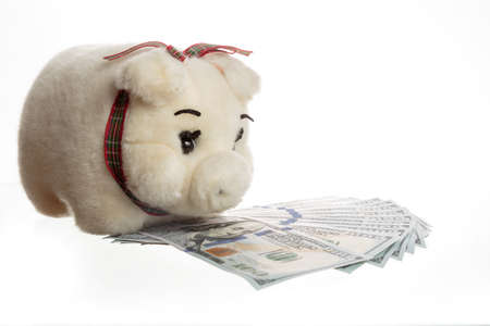 Piggy bank with dollarsの写真素材