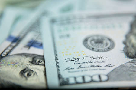 Dollars Closeup Concept. American Dollars Cash Money. One Hundred Dollar Banknotes.の写真素材