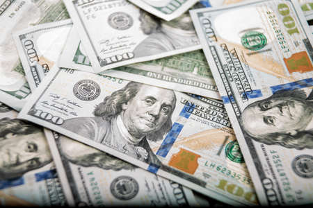 Dollars Closeup Concept. American Dollars Cash Money. One Hundred Dollar Banknotes.の写真素材
