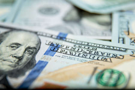 Dollars Closeup Concept. American Dollars Cash Money. One Hundred Dollar Banknotes.の写真素材