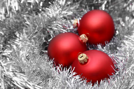 christmas balls on tinselの写真素材