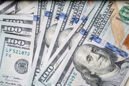 Dollars Closeup Concept. American Dollars Cash Money. One Hundred Dollar Banknotes.