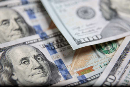 Dollars Closeup Concept. American Dollars Cash Money. One Hundred Dollar Banknotes.の写真素材