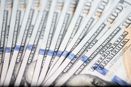Dollars Closeup Concept. American Dollars Cash Money. One Hundred Dollar Banknotes.の写真素材