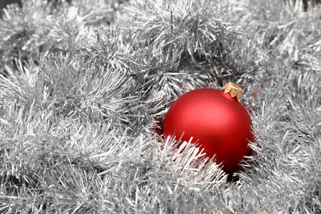 christmas ball on tinselの写真素材