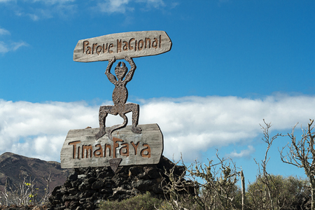 Fire Devil Sign, Timanfaya National Park, lanzarote, Canary Islands ,Spainの写真素材