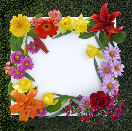 Spring frame of bright flowersの写真素材