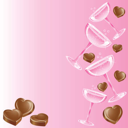 Pink Champagne and Chocolate on a pretty pink backgroundのイラスト素材