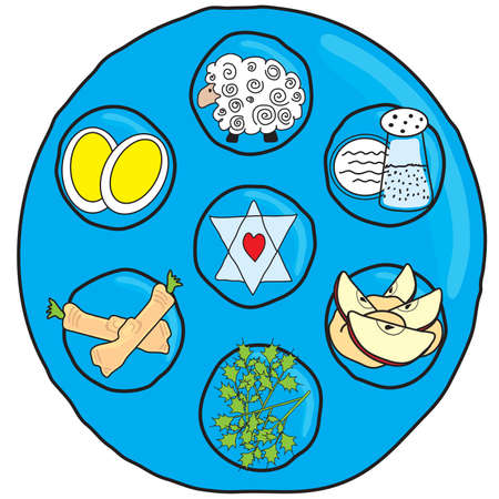 Fun Seder Passover Plate in a doodle style のイラスト素材
