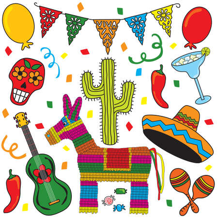 Clip art Mexican Fiesta individually grouped. Great for Cinco de Mayo!のイラスト素材