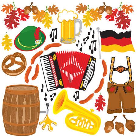 Oktoberfest party clipart elements isolated on whiteのイラスト素材