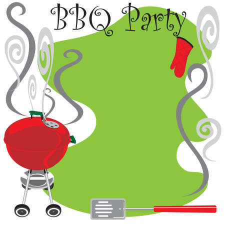 Cute BBQ Party Invitation with smoking hot grillのイラスト素材