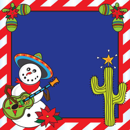 Snowman mariachi with candy cane frameのイラスト素材
