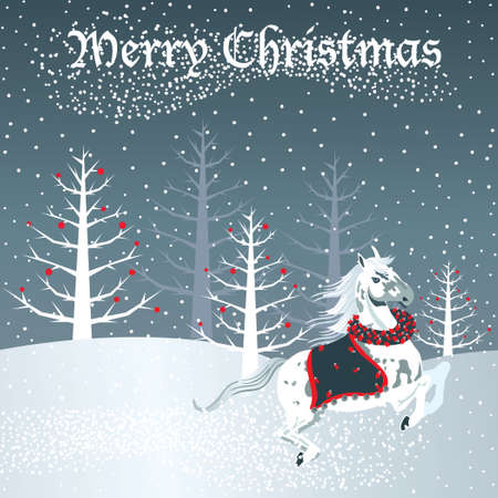 Christmas horse with snow sceneのイラスト素材