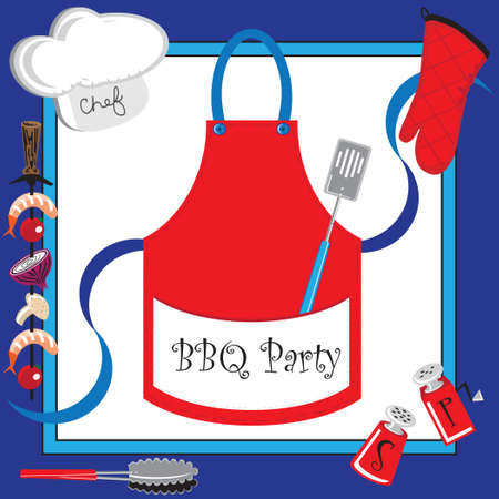 Barbecue party invitation with large apronのイラスト素材