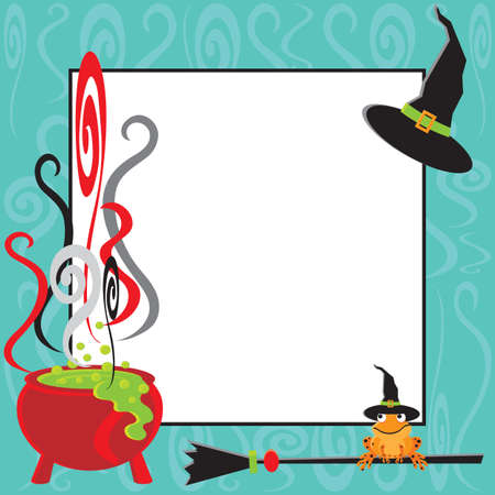 Cute Halloween Party Invitation with bubbling cauldron and room for your copyのイラスト素材