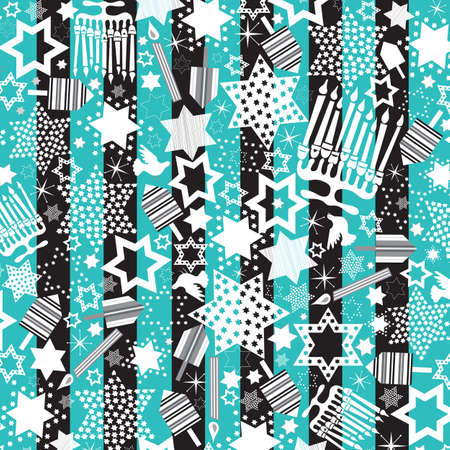 Hanukkah Wallpaper with dreidels, menorahs and stars of Davidのイラスト素材