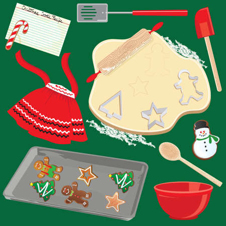Making and Baking Christmas Cookies CLip Artのイラスト素材