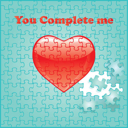 You complete me Jigsaw puzzle pieces make up the words "You complete me" on a pretty aqua background. のイラスト素材