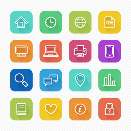 Office Elements Flat Vector Icons With Long Shadowのイラスト素材