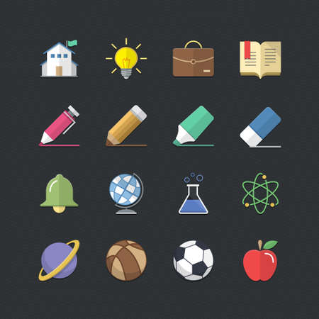 School and Education icons set with Flat color styleのイラスト素材