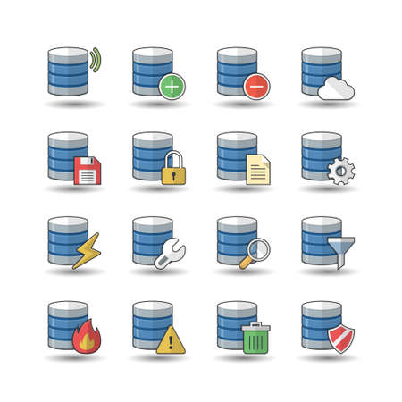 Flat color style Database icons setのイラスト素材