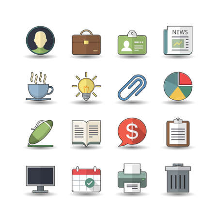 Flat color style Business & Office icons setのイラスト素材
