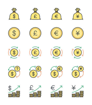Money  Currency icons, color set - Vector Illustrationのイラスト素材
