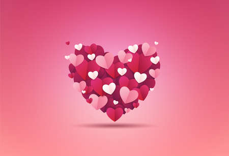 Valentines day background. Valentines heart decorate by many heart-shaped paper art craft style inside. Vector illustration.のイラスト素材