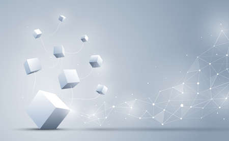 The connection cube with abstract geometric polygonal with connecting dots and lines. Abstract background. Blockchain and big data concept. Vector illustration.のイラスト素材
