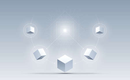 Abstract connection cubes background. Science and technology. Big data and Internet connection. Vector illustration.のイラスト素材