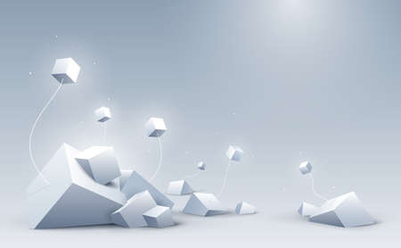 Vector 3d cubic abstract background. Background with connection geometric cubes. Science and technology. Big data and Internet connection. Vector illustration.のイラスト素材