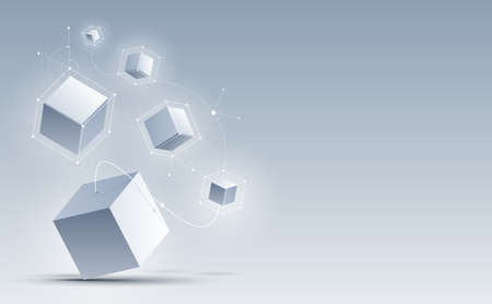 Vector 3d cubic abstract background. Background with connection geometric cubes. Science and technology. Big data and Internet connection. Vector illustration.のイラスト素材