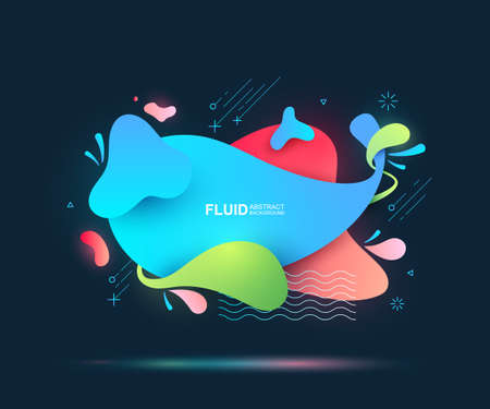Abstract fluid and modern elements. Dynamical colored forms and line. Fluid colorful gradient organic shapes. Isolate on dark blue background. Vector illustrationのイラスト素材