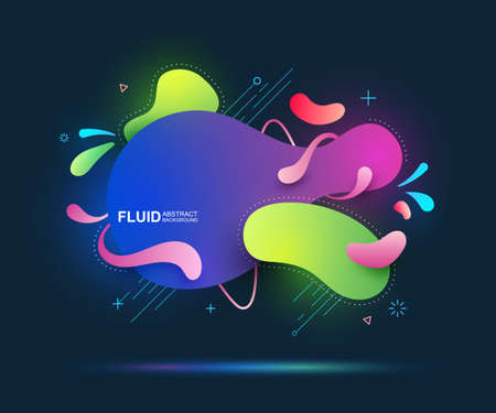 Abstract fluid and modern elements. Dynamical colored forms and line. Fluid colorful gradient organic shapes. Isolate on dark blue background. Vector illustrationのイラスト素材
